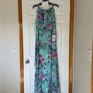 NWT Betsy & Adam Floral Maxi Dress in Green and Purple